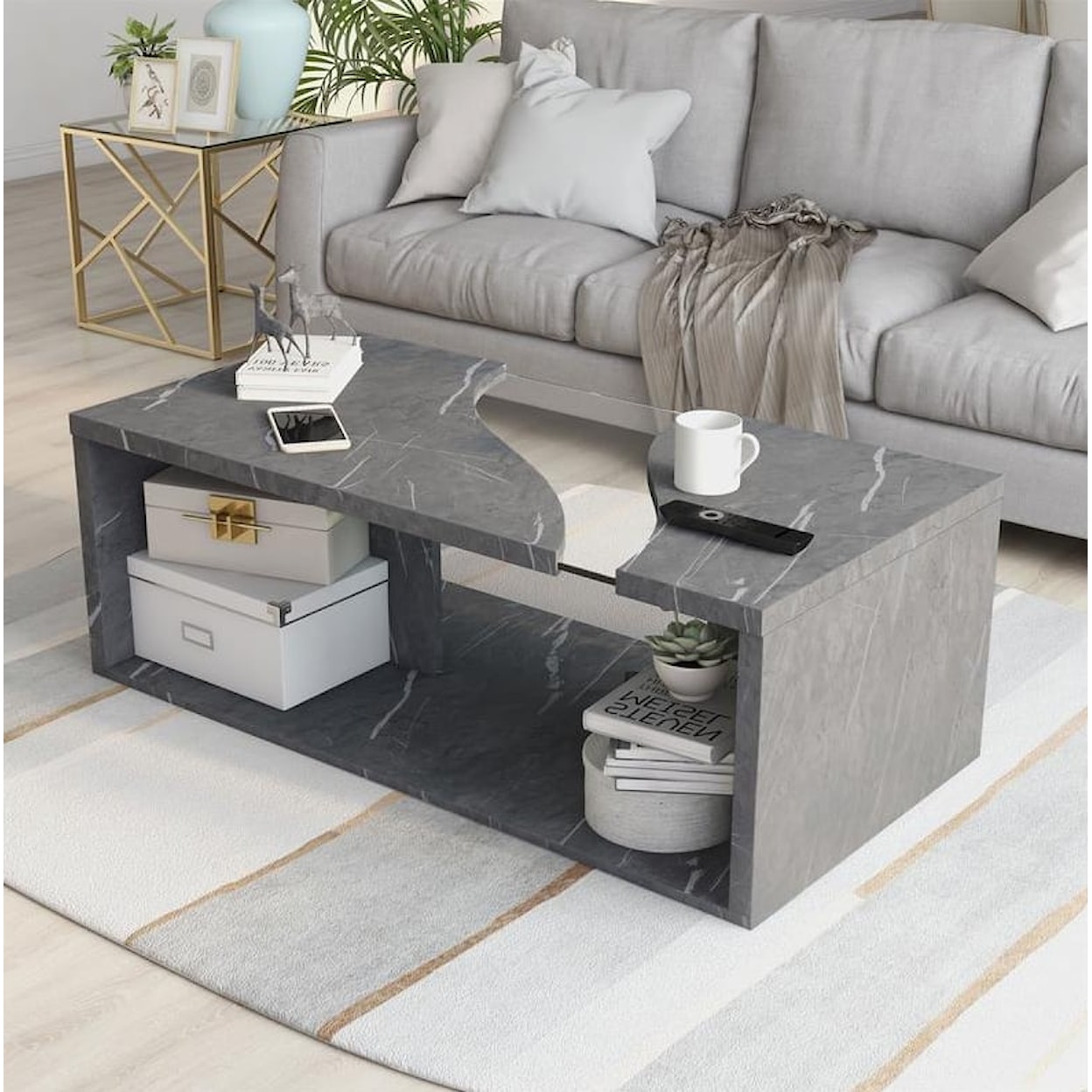 Furniture of America Marble Wave GREY MARBLE WAVE COFFEE TABLE |
