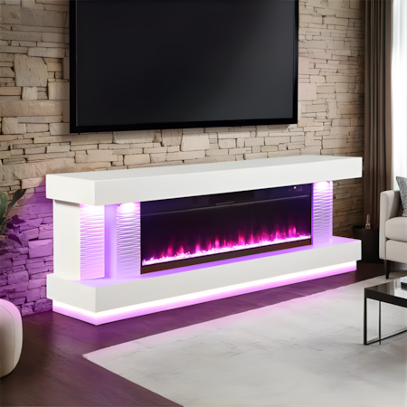 PERU WHITE LED 71" FIREPLACE / | TV STAND