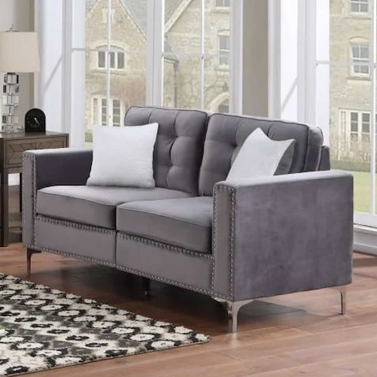 Furniture World Distributors Velvet Sofa  VELVET GREY SOFA & LOVESEAT |