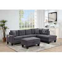 JAYCEE DARK GREY REVERSABLE SOFA | CHAISE WITH USB AND STORAGE OTTOMAN