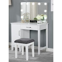 GLAM WHITE VANITY SET WITH LIGHTS | WITH STOOL