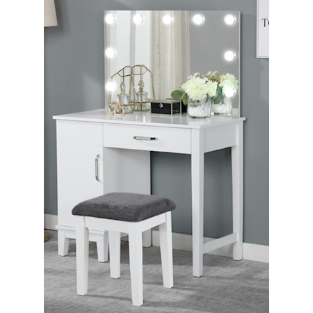 GLAM WHITE VANITY SET WITH LIGHTS | WITH STO