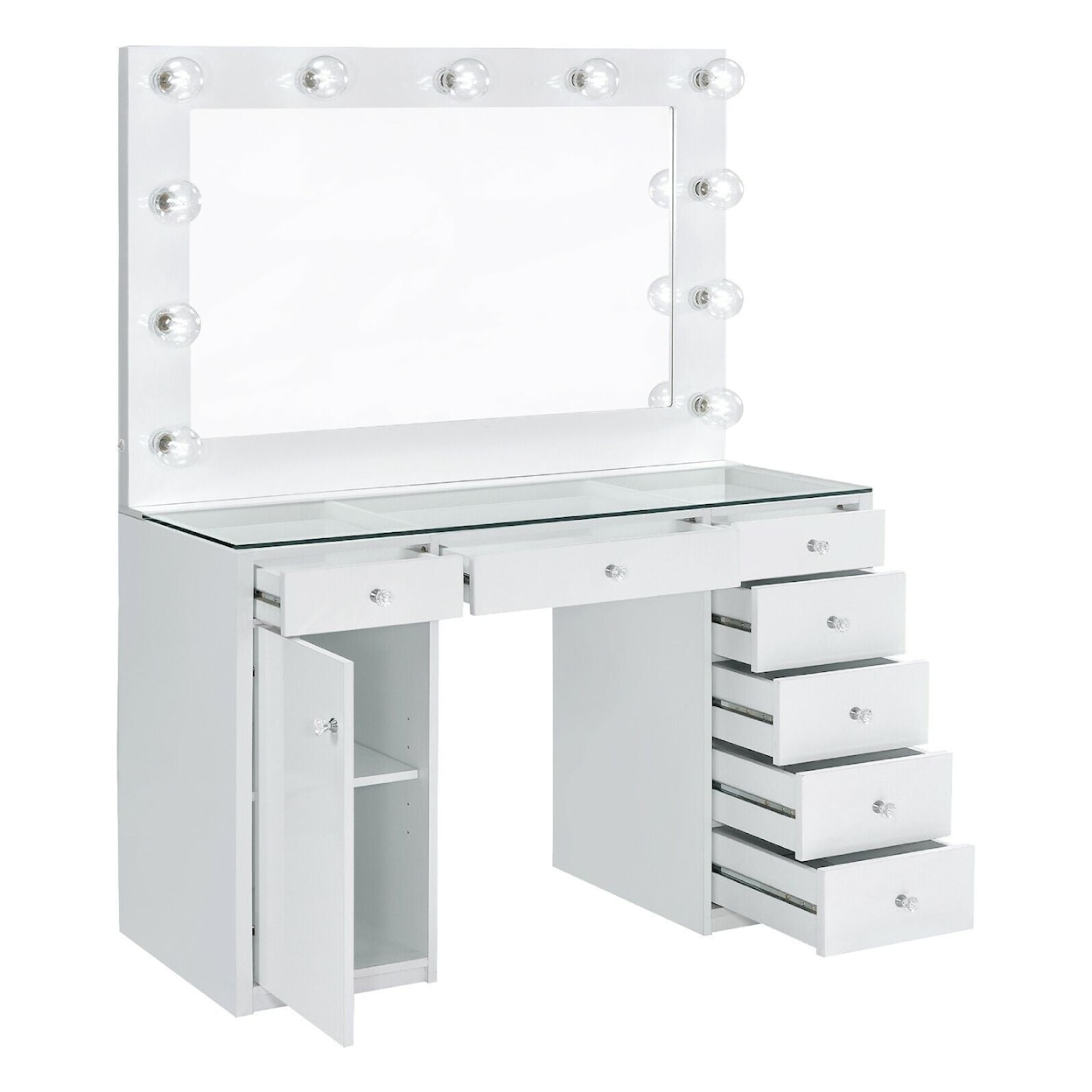 Coaster Coastal White Vanity COASTAL WHITE CLEAR TOP VANITY WITH | BULBS