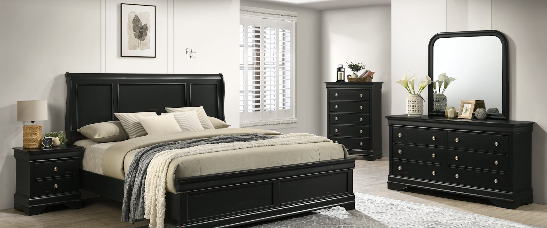 PORTOFINO ANTIQUE BLACK 4 PIECE | QUEEN STORAGE BEDROOM SET