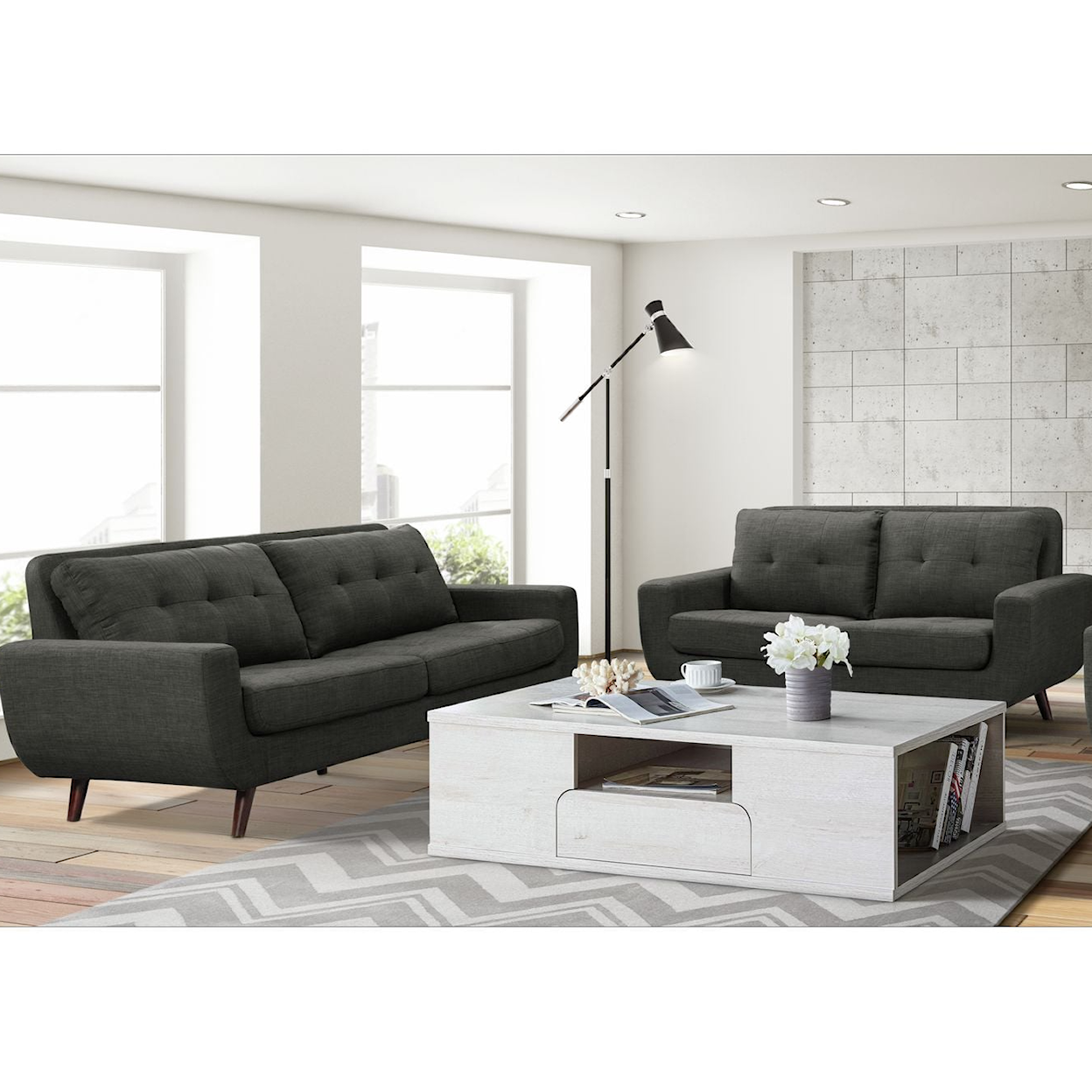 Elements International Freeport FREEPORT HEIRLOOM CHARCOAL SOFA AND | LOVESE