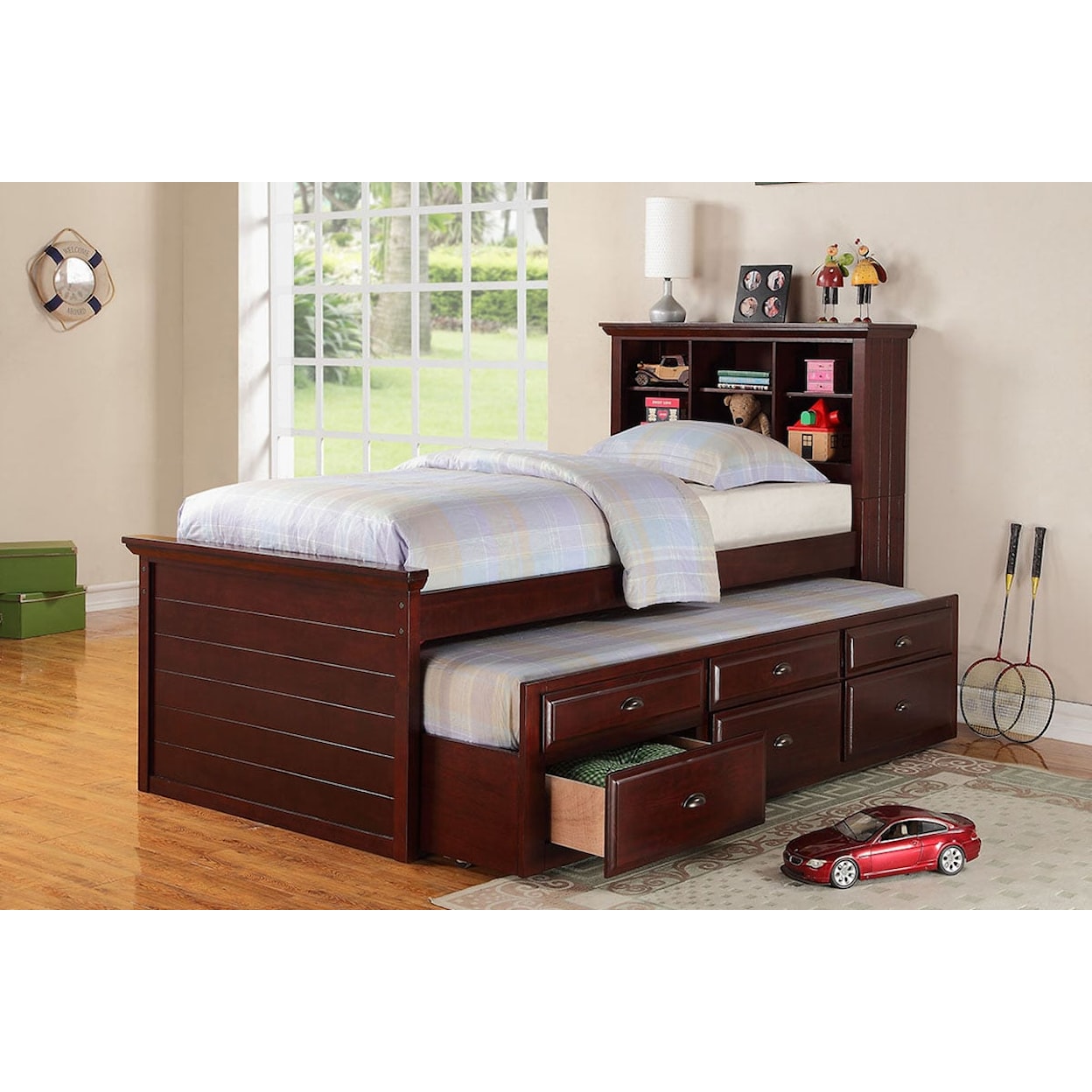 Poundex Trundle Beds NANTUCKET BROWN TWIN TRUNDLE BED |