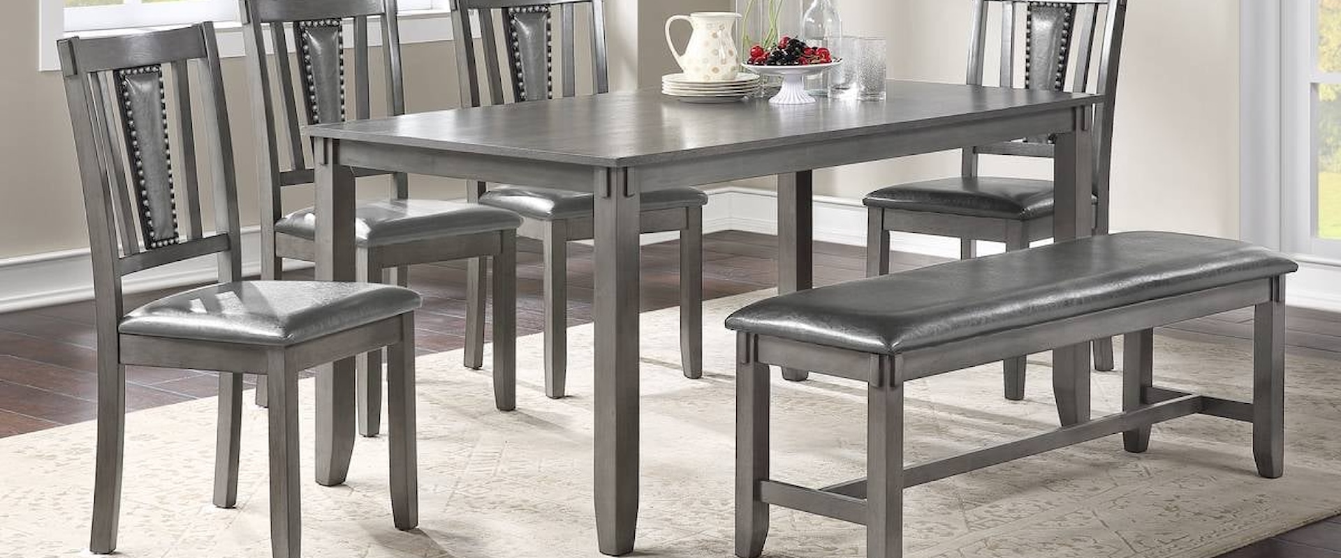 GREY NAILHEAD 6 PIECE DINING SET |