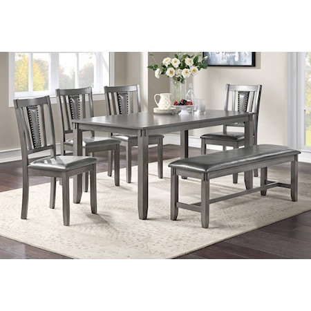 GREY NAILHEAD 6 PIECE DINING SET |