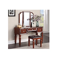 CHERRY MIRRORED VANITY AND STOOL |