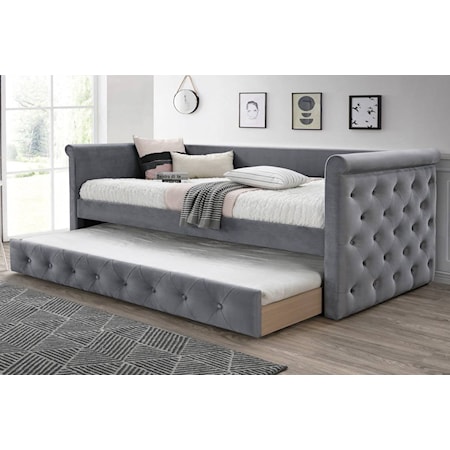 TUFTED GREY DAY BED W/ TRUNDLE |