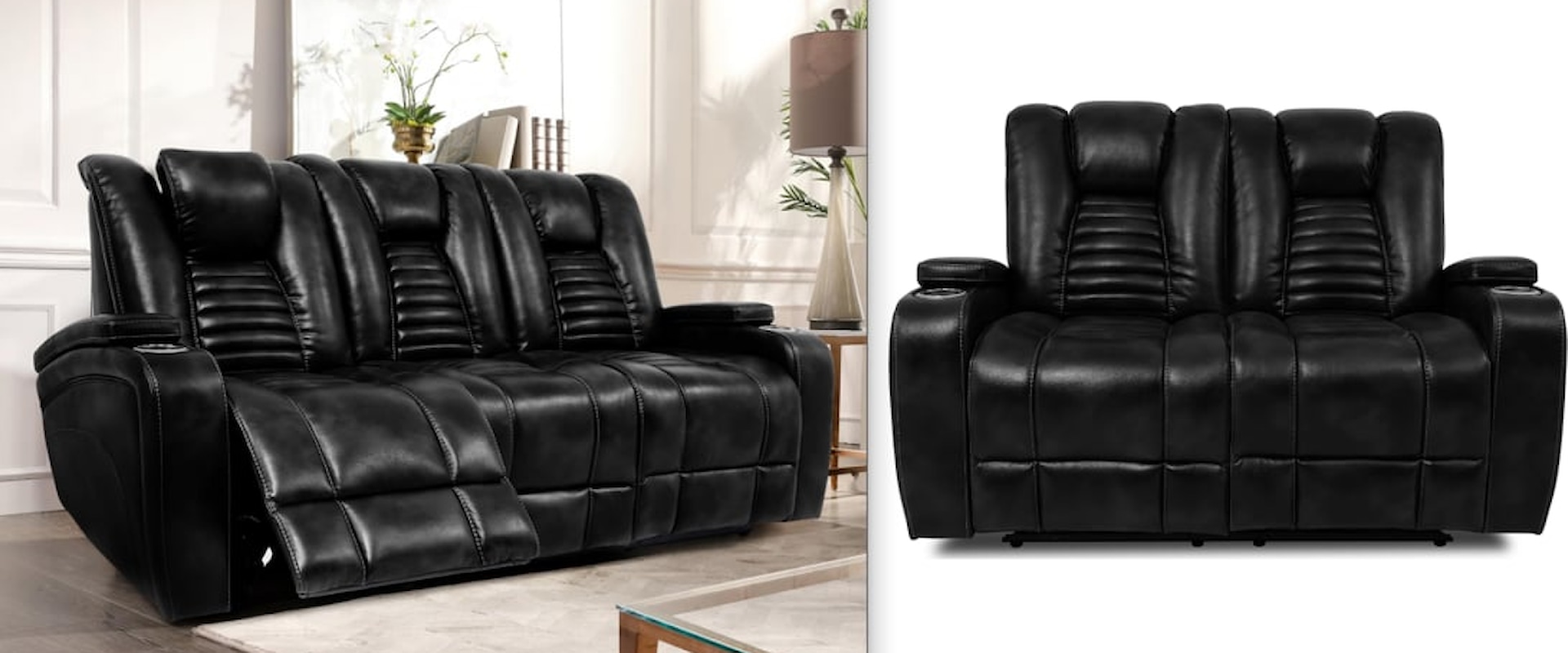 BLACK TRANSFORMER POWER SOFA & | LOVESEAT