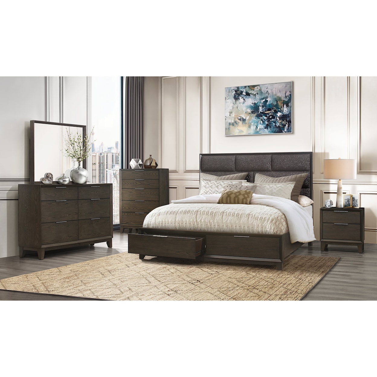 Global Furniture Schultz SCHULTZ GREY 4 PC QUEEN STORAGE | BEDROOM SE