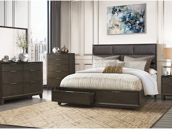 SCHULTZ GREY 4 PC QUEEN STORAGE | BEDROOM SE