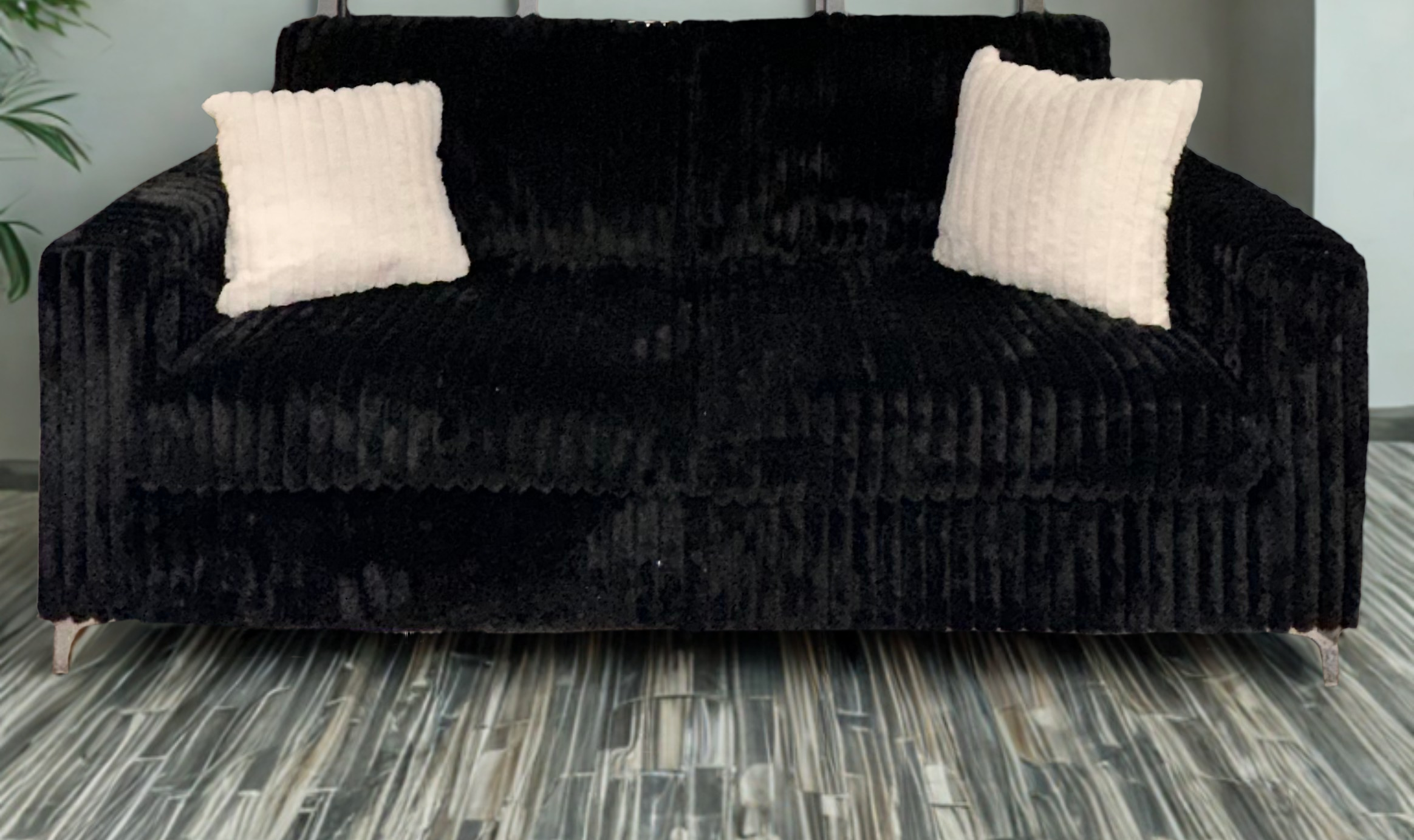 MIDNIGHT BLACK CORD CHROME SOFA &amp; | LOVESEAT