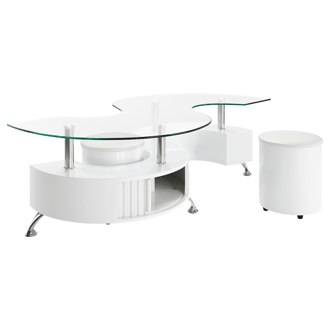 Coaster S Shaped Coffee Table WHITE S SHAPED COFFEE TABLE WITH 2. | STOOLS