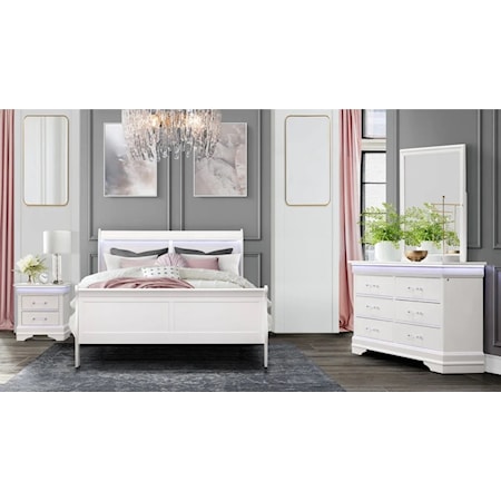 LIGHT UP LOUIE WHITE 4 PC QUEEN SET |