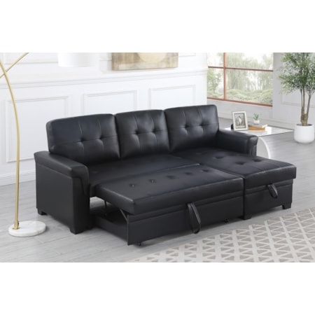 LEXUS BLACK STORAGE SLEEPER SOFA | CHAISE