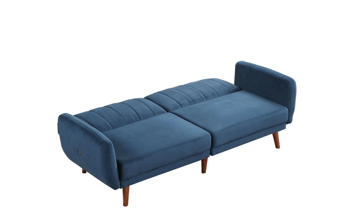 Futon 38008 BLUE FUTON SOFA WITH USB PORTS 7 Day Furniture Uph