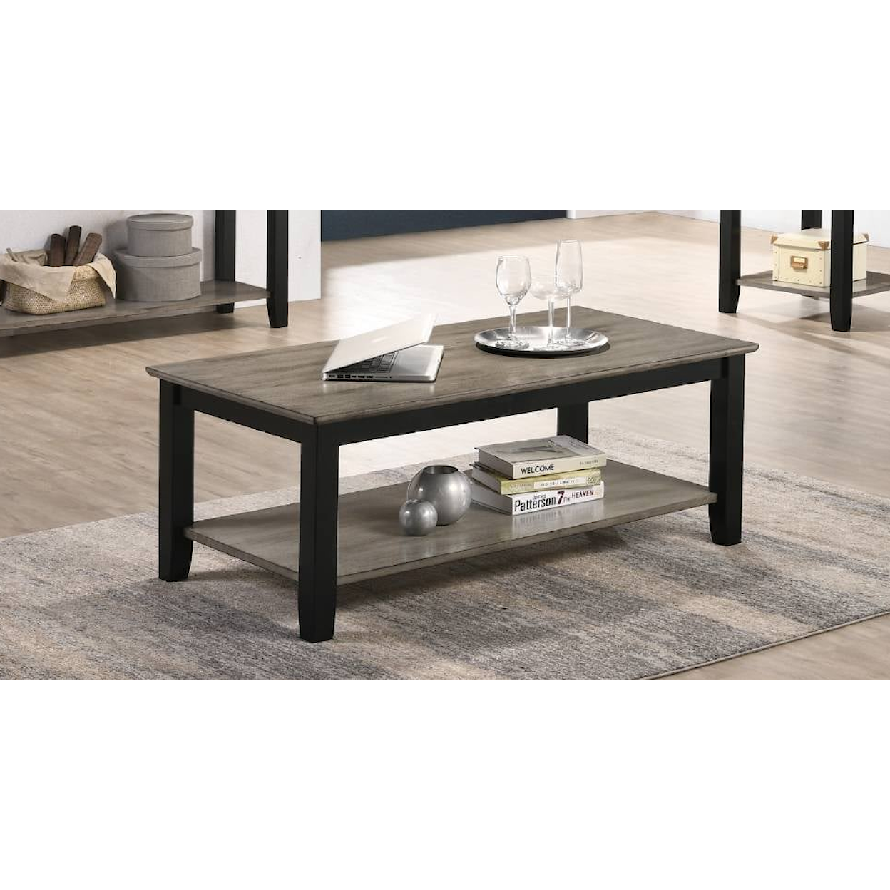 Poundex Stealth Grey Occasional Set STEALTH GREY COFFEE TABLE |