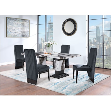 PANDA FAUX MARBLE WHITE AND BLACK 7 | PIECE DINING SET