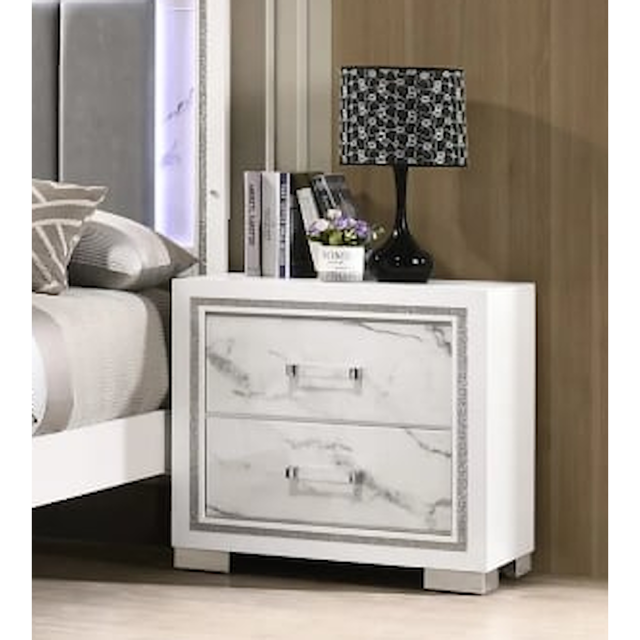 Furniture World Distributors Blanca White Marble BLANCA WHITE MARBLE NIGHTSTAND |