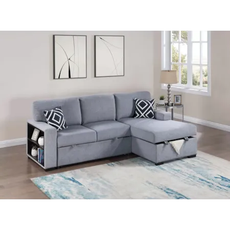HEMA GREY 2 PIECE SOFA W/PULLOUT | AND STORA