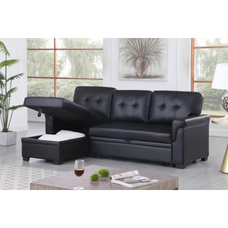 LEXUS BLACK STORAGE SLEEPER SOFA | CHAISE