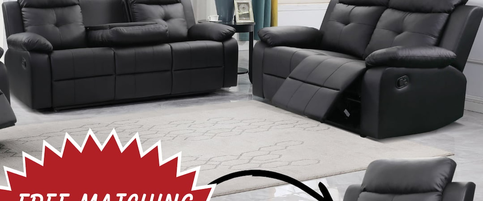 TREASURE BLACK RECLINING SOFA AND | LOVESEAT