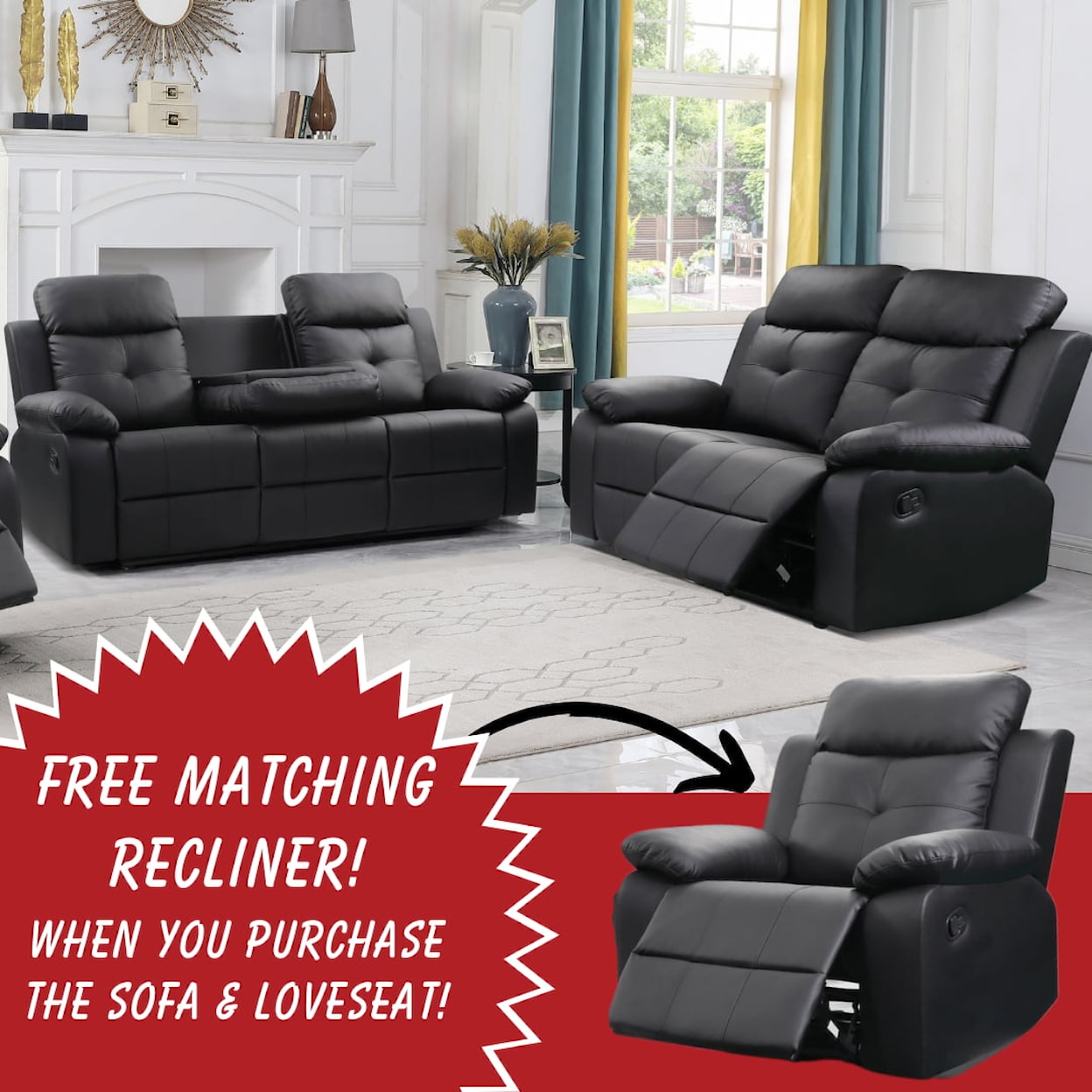 Titanic Furniture Treasure TREASURE BLACK RECLINING SOFA AND | LOVESEAT