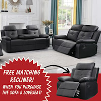 TREASURE BLACK RECLINING SOFA AND | LOVESEAT