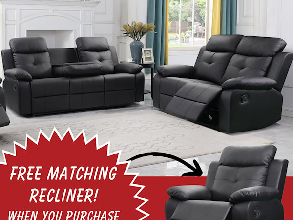 TREASURE BLACK RECLINING SOFA AND | LOVESEAT