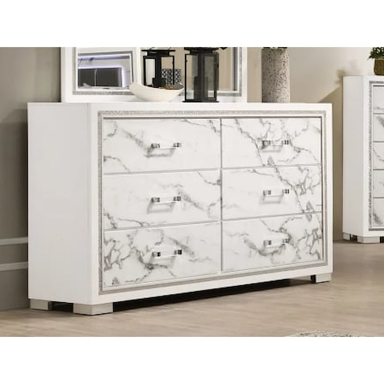 Furniture World Distributors Blanca White Marble BLANCA WHITE MARBLE DRESSER |