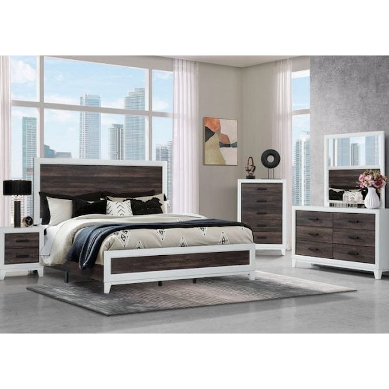 Global Furniture Liz Oak LIZ OAK AND WHITE 4 PIECE QUEEN | BEDROOM SE