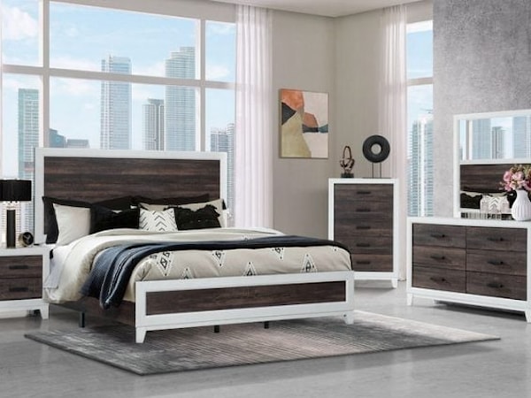 LIZ OAK AND WHITE 4 PIECE QUEEN | BEDROOM SE