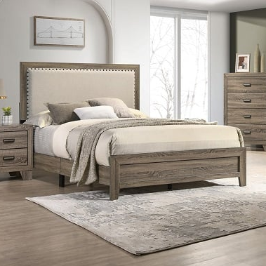 Gray upholstered king deals bed