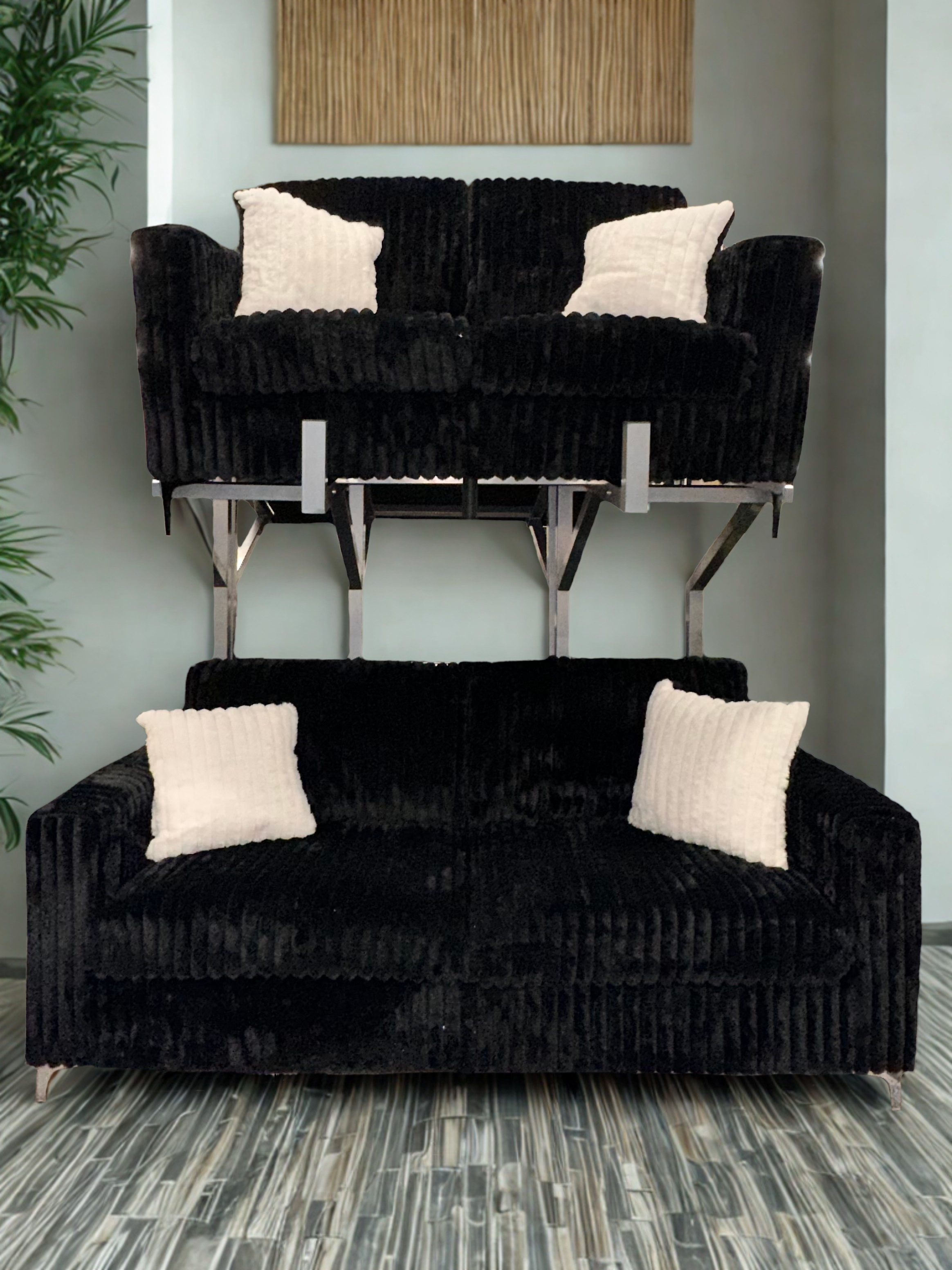 MIDNIGHT BLACK CORD CHROME SOFA &amp; | LOVESEAT