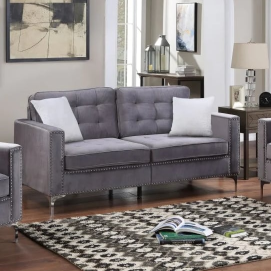 VELVET GREY SOFA &amp; LOVESEAT |