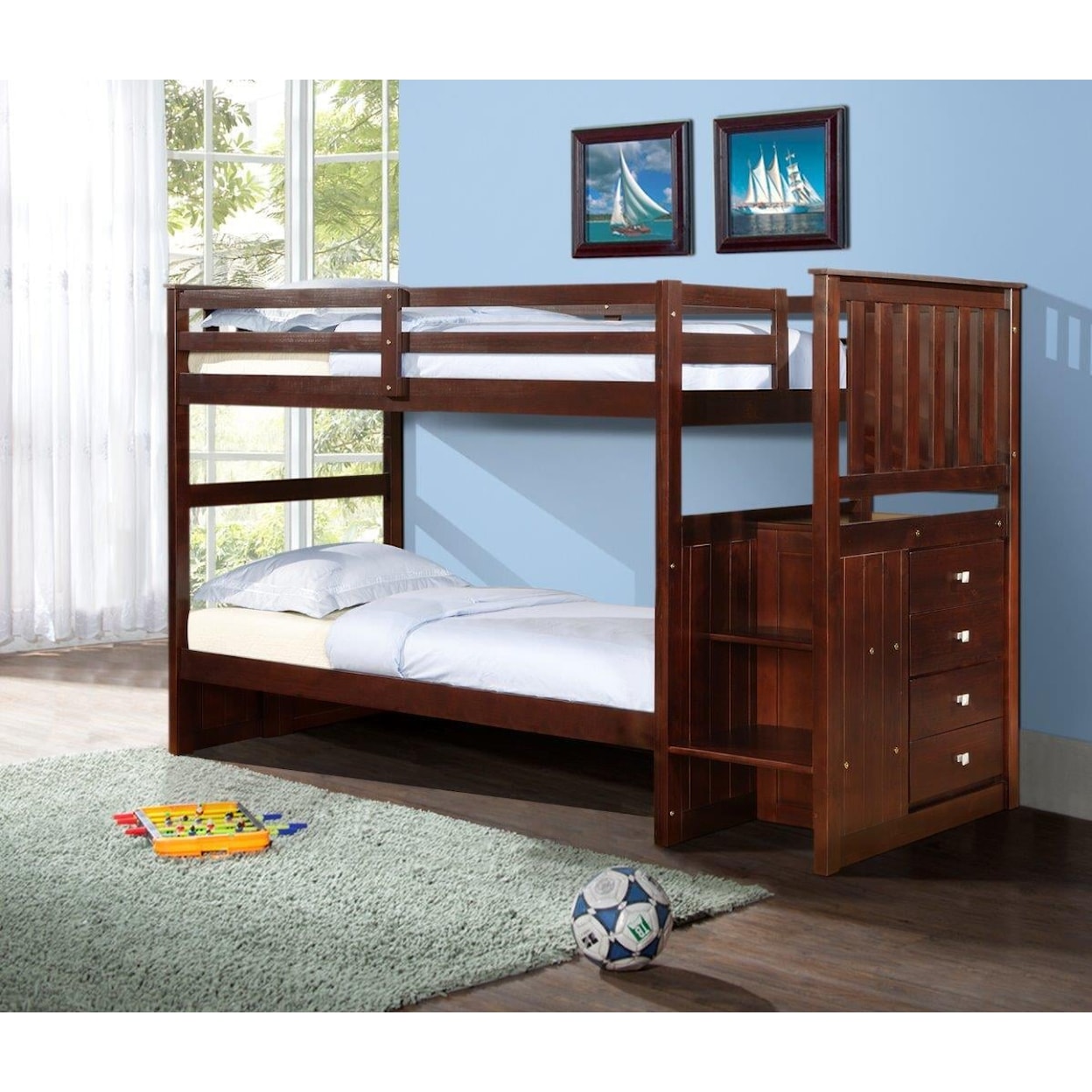 Donco Trading Co Bunkbeds ARCHIE CAPPUCCINO TWIN/TWIN | STAIRWAY BUNKB