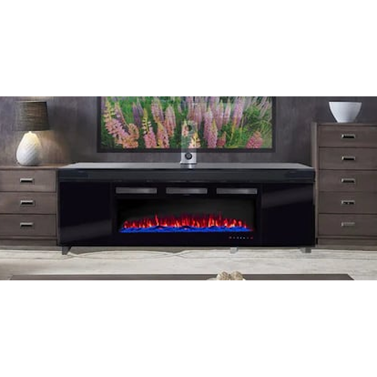 Technical Pro Staten Island STATEN ISLAND BLACK TV STAND WITH | FIREPLAC