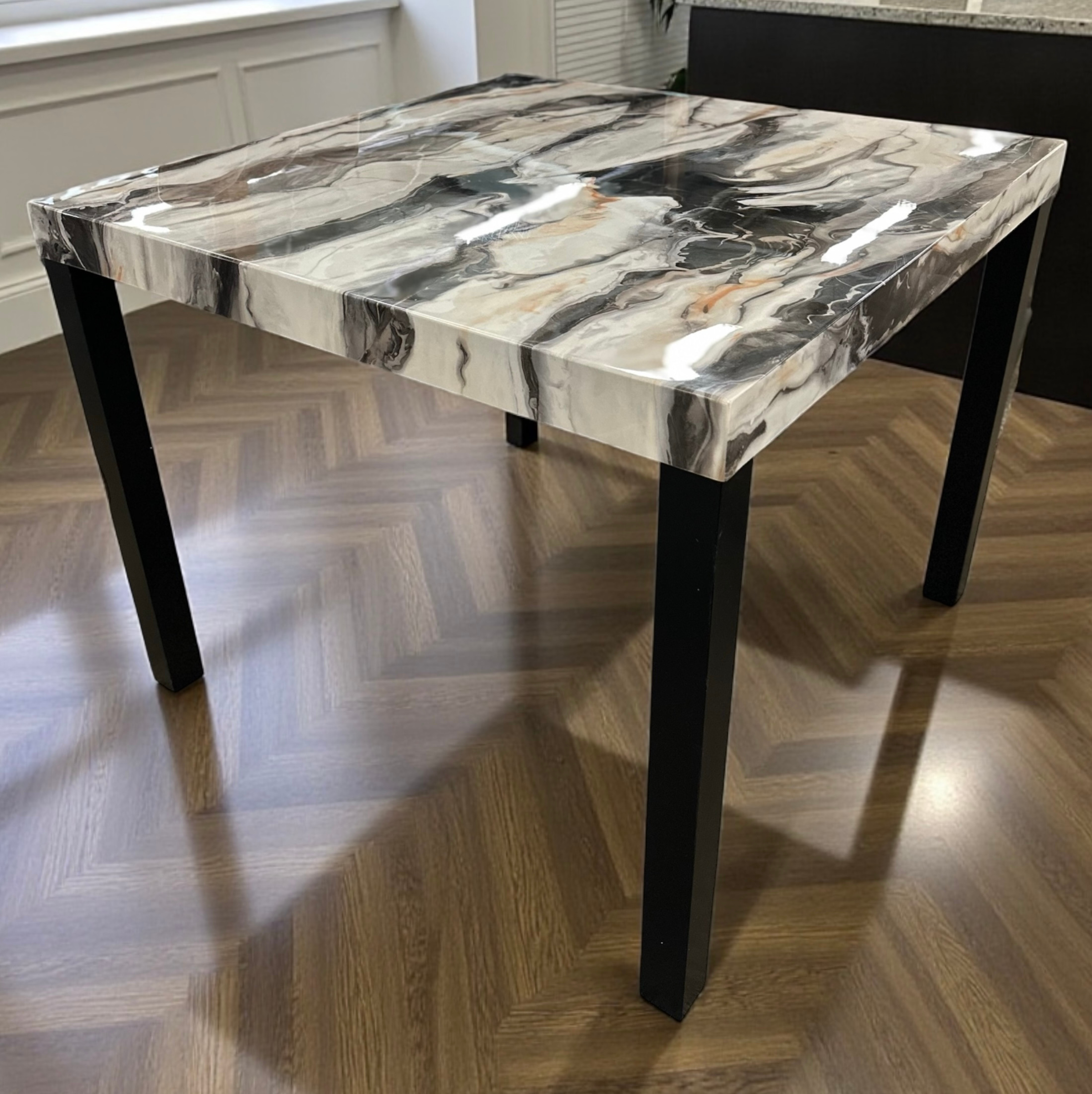 VINNIE BROWN &amp; WHITE FAUX MARBLE | PUB TABLE