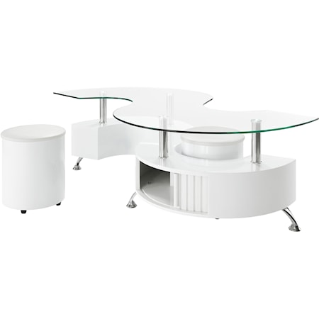 WHITE S SHAPED COFFEE TABLE WITH 2. | STOOLS
