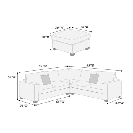 GLENDA GREY SECTIONAL WITH FREE | OTTOMAN