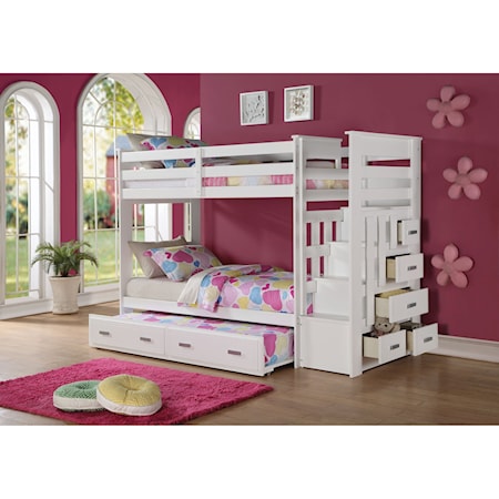 ALLEN WHITE STAIRWAY BUNKBED WITH | TRUNDLE