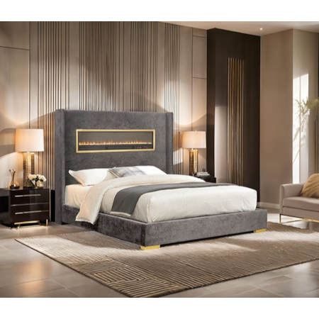 DENVER GREY QUEEN BED WITH | FIREPLACE & BLU
