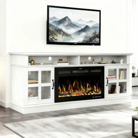 VANCE WHITE 72" FIREPLACE TV STAND |