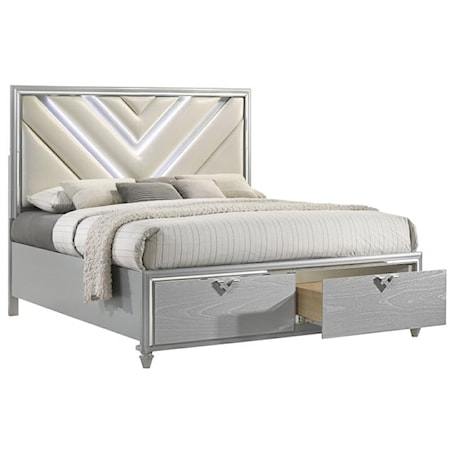 VICKI WHITE AND SILVER QUEEN BED |