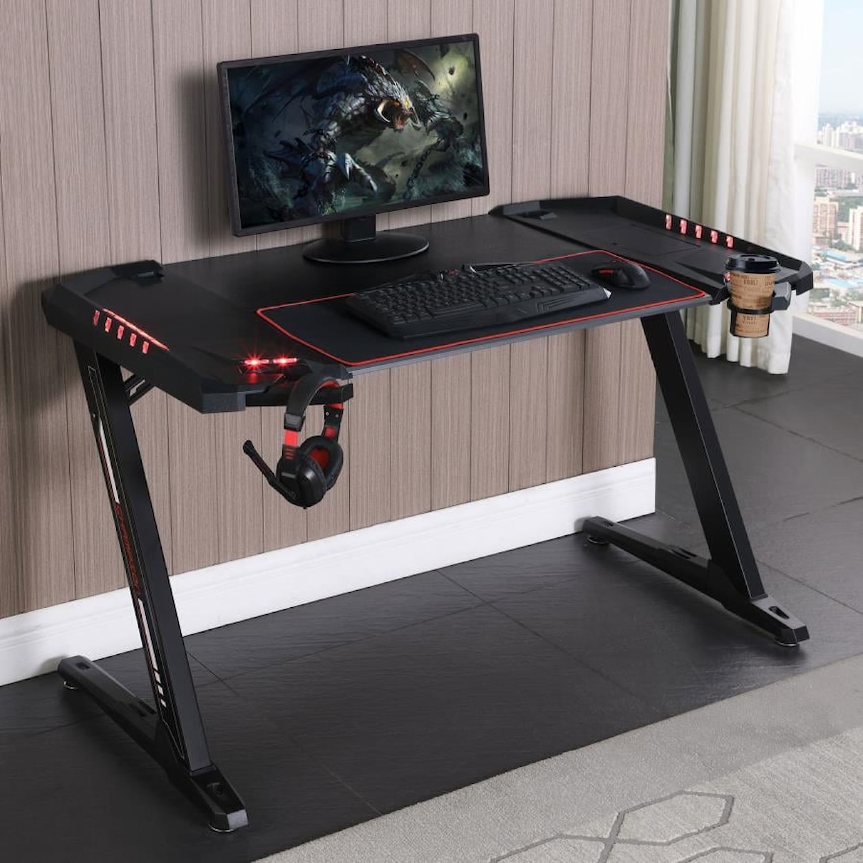 Coaster Desks RED & BLACK LIGHT UP GAMING DESK |