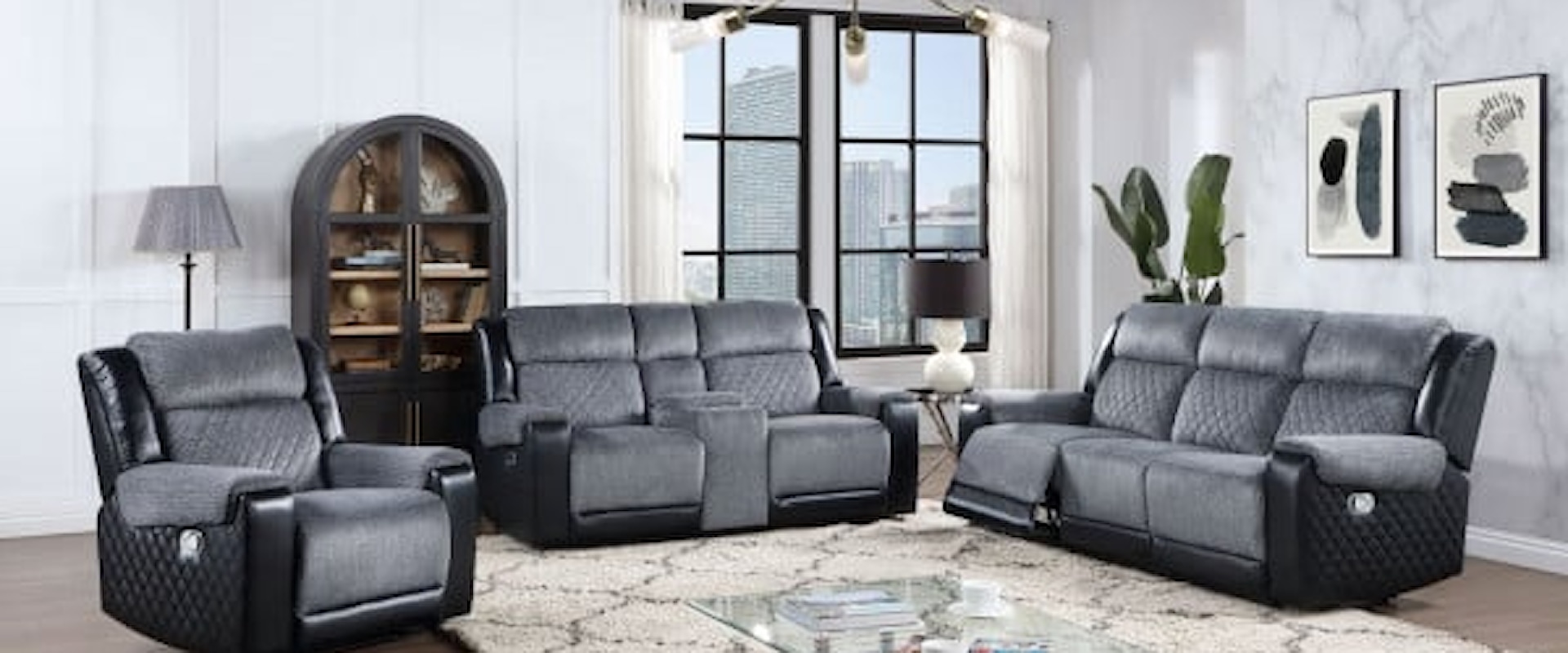 MINSK BLACK AND GREY SOFA AND | LOVESEAT