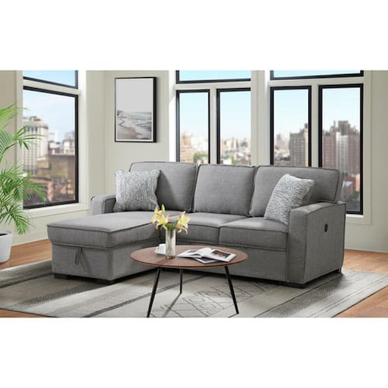 Elements International Venzy VENZY GREY SOFA CHAISE WITH PULL | OUT BED