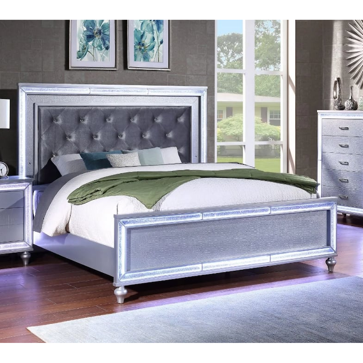 Furniture World Distributors Vega Silver Light Up VEGA SILVER LIGHT UP QUEEN BED |